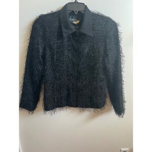 Vintage 90s Russell Kemp New York Black Fringe Textured Jacket Blazer Women 10